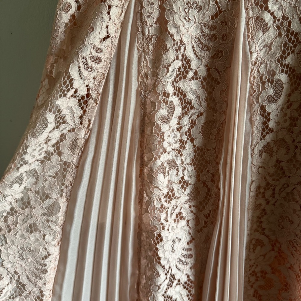 Sandro Pale Pink Pleated Detail Floral Lace Midi Skirt size 2 - Picture 10 of 14